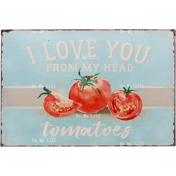 Aš myliu tave iš galvos Pomidorai Juokingas retro vintažinio metalo ženklas Baras Šalies namų dekoras