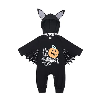 Kūdikių medvilnės romperiai Helovinas Mažyliai Vaikai Šikšnosparnis Sparnas Gyvūnų drabužiai Kombinezonas Hallowmas kostiumai su skrybėle