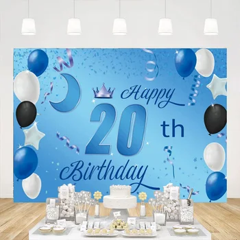 Saldus laimingas 20-ojo gimtadienio vakarėlis Fonas Reklamjuostės plakatų dekoracijos Mėlynas nuotraukų fonas mergaitėms Berniukai Moterys Vyrai