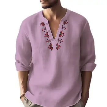 Vyriški marškiniai ilgomis rankovėmis geometrinio rašto V formos kaklo marškiniai ilgomis rankovėmis megztiniai su laisvu prigludimu Vientisos spalvos sagomis