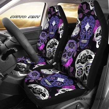 Skullistic Sugar Skulls Purple Car Seat Covers,2 universalus priekinių sėdynių apsauginis dangtelis