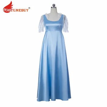 CostumeBuy Moterys Mėlyna Regency suknelė Ball Gown Jane Austen suknelė Daphne Blue Suknelė aukštu juosmeniu Suknelė Nėrinių rankovės