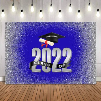 2022 m. klasė Fonas Sliver Glitter Shining Dots Photo Background Blue Graduation Fonas vakarėlių dekoravimui Reklamjuostė Custom