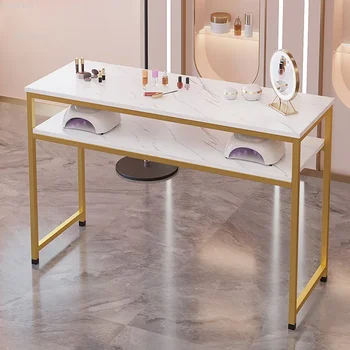 šiaurietiški vieno nago stalai Modernūs dvigubi manikiūro stalai Lengvas prabangus dizainerio marmurinis nagų stalas Profesionalus manikiūro stalas