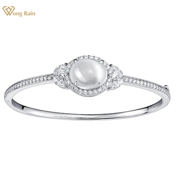 Wong Rain Elegant 100% 925 Sterling Silver Oval 12*14 MM Natural Jade High Carbon Diamond Brangakmenių apyrankės Bangle Fine Jewelry
