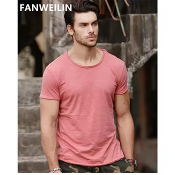 Naujas Trendyol Vyriškas prekės ženklas Kokybė 100% medvilniniai marškinėliai trumpomis rankovėmis Vyrai O Apykaklė Mada Slim Fit Nešvarūs marškinėliai Camisetas Hombre