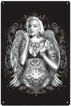 EICOCO Marilyn Monroe seksuali angelo sparno tatuiruotė(20x30cm) retro metalo skardos vintažinės sienos meno ženklas