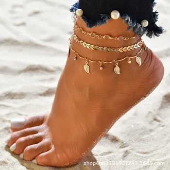 2023 Nauja vasaros daugiasluoksnė paplūdimio Anklet Moteris Sun Moon Foot Ankle Leg Chain Fashion Bohemia papuošalų dovana