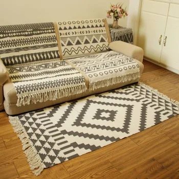 Medvilninis ir lininis kilimas namų svetainė sofa kavos staliukas antklodė miegamasis lovos juostelė lovos grindų kilimėlis durų kilimėlis