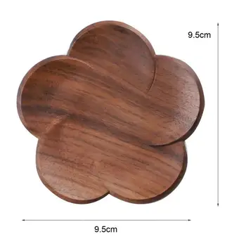Wood Placemat Įbrėžimams atsparūs virtuvės aksesuarai Riešutmedžio žiedlapių apdaila Šilumos izoliacija Padėkliukas Juodas medinis kavos staliukas