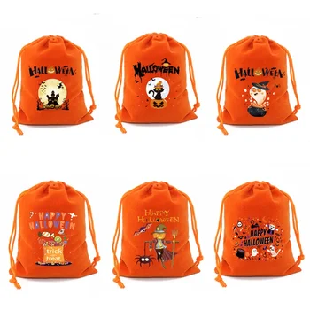 Oranžinis flaneletės krepšys Helovino saldainių pakuotė raištelių kekės mažas medžiaginis maišelis vaikiškų saldainių dovana mažas medžiaginis maišelis