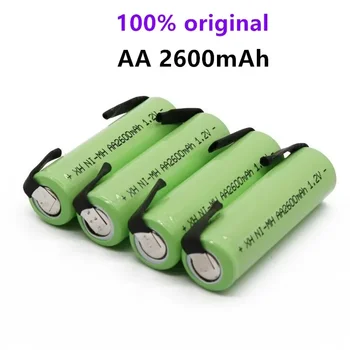 100% Nauja originali AA įkraunama baterija 1.2V 2600mAh AA NiMH baterija su lydmetalio kaiščiais, skirta 