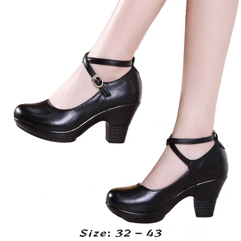 aukštos kokybės odiniai batai moterims 7cm vidutinio kulno platforma apvalus pirštas 32 33 42 43 elegantiški ir madingi batai juodai raudoni sidabriniai