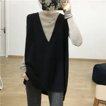 2023 Rudens žiemos liemenė be rankovių be gobtuvo moterims Megzti elegantiški susukami džemperiai Korėjietiškas mados megztinis Naujas H189