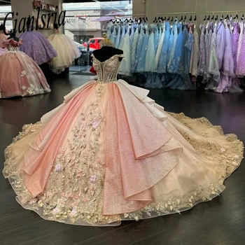 Princesės Quinceanrea suknelės 2024 Applique Sweetheart XV Ball Gown Sweet 16 Tulle Vestido De 15 Quinceañeras