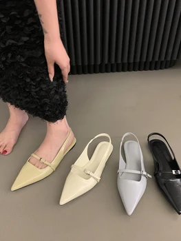 Moteriški batai Seklus kirpimas Smailus nugaros dirželis Sandalai 2023 Vasaros nauji žemakulniai Muller batai