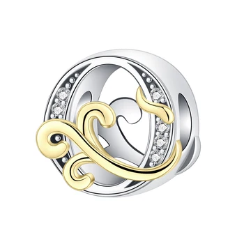 925 Sterling Silver Letter Q Diamond Gold Beads Charm Fit Original Pandora Charms apyrankės Moterys 