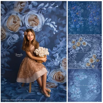Mėlyna rankų tapyba Gėlių nuotraukų fonas Spalvingos gėlės Fotografija Fonas Nėščia moteris Naujagimis Foto studijos rekvizitai