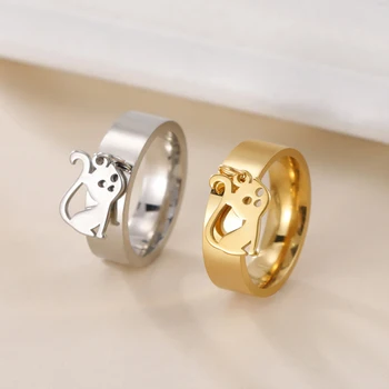 Nerūdijančio plieno kačių žiedai moterims Aukso spalvos mieli kačiuko pakabuko žiedai Prabangūs dizainerių papuošalai Moterų vestuvių vakarėlis Paauglių dovanos