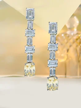 Lengvi prabangūs nišiniai ilgi dirbtiniai Palaiba spalvos auskarai su dideliu anglies deimantu ir smaragdo kirpimo aukščiausios klasės vestuviniai papuošalai