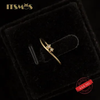 ITSMOS Star River 925 sterlingų sidabriniai žiedai 14K paauksuoti CZ deimantiniai sukraunami pirštų žiedai amžinybės juostos moterims