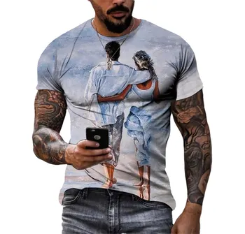 Pora Peizažas 3D spausdinimo raštas Vyriški marškinėliai Hip Hop'as Personalizuotas gatvės stilius Mada Didelės O-Neck viršutinės trumpos rankovės