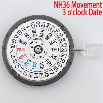 Japonija Originalus NH36 automatinis mechaninis judėjimas Didelis tikslumas Balta 3 valandos dvigubo kalendoriaus automatinio judėjimo pakeitimo rinkinys