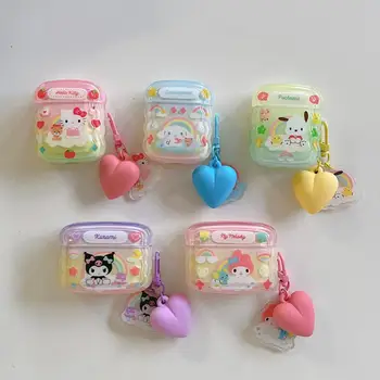 Sanrio minkštas ausinių dėklas, skirtas Apple Airpods 3rd 2 1 Pro 2 Kitty Melody Kuromi Pochacco ausinių apsauginis dangtelis su pakabuku