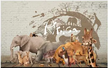 Individualizuota freska 3D fototapetai Afrikos pievų gyvūnai plytų siena svetainė namų dekoras tapetai sienoms 3 d ritiniais