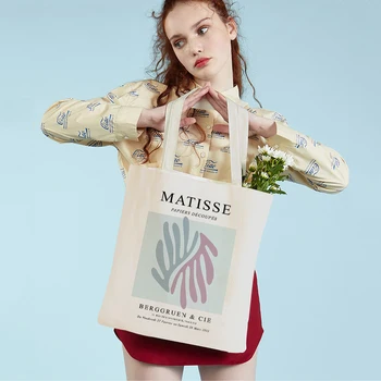 Abstract Matisse Geometry Curve Girl Leaf Prekybos centro pirkėjų krepšiai Nordic Lady Tote rankinė Drobė Moterų pirkinių krepšys