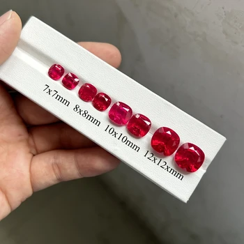 Meisidian Nauji produktai 8x8mm laboratorijoje užauginta rubino pagalvėlė supjaustyta 2.5 karatų Birmos rubino akmuo