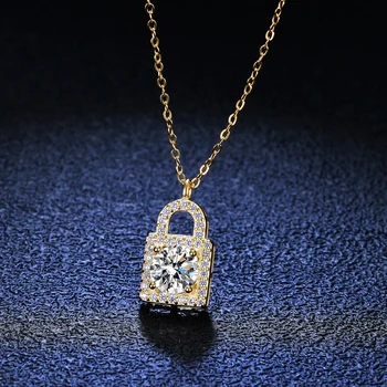 Vėrinys moterims Vintage Diamond Free Shipping Moissanite Lock Shape 18K Gold Round Cut Jubiliejinis dovanų grandinės vakarėlis