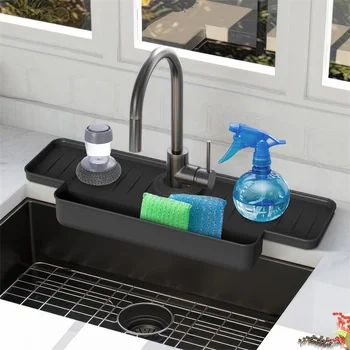 Silikoninė virtuvės kriauklės apsauga nuo purslų, 15,9x5,6x2 colio maišytuvo kilimėlis virtuvės kriauklei Lengvai valomas maišytuvas Vandens surinkiklis virtuvei