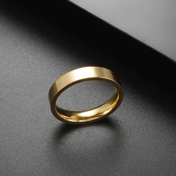 4mm pločio nerūdijančio plieno paauksuotas paprastas lygus žiedas moterims Vyrai Mados papuošalų dovana