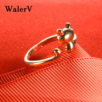 WalerV Naujiena moterų mergaitei Custom Cat Star Shape Fashion Charm Lovely Open Rings Gold Color Ring Fingers Gift