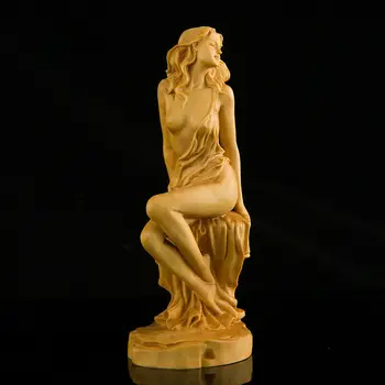 Rankų darbo 15Cm Buksmedžio medžio drožybos deivė Seksualios ponios statulos amato skulptūra