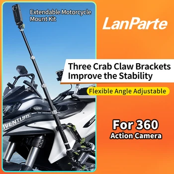 LanParte motociklų dviračio sportinė veiksmo kamera Monokojo laikiklis su krabų nagų spaustuku Nematoma asmenukių lazda, skirta Insta360 GoPro DJI