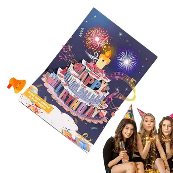 3D gimtadienio tortas Gimtadienio atvirukas Muzika Lengvas sveikinimo atvirukas su iššokančiu langu Laimingų atvirukų dekoracijos Kūrybiškos merginos dovana