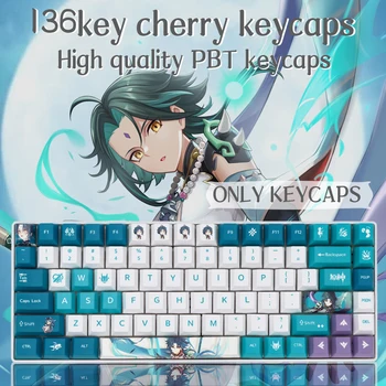 Genshin Impact Xiao Keycaps 136 Keys PBT DYE-Sublimation Cherry profilis MX jungikliui MK80 RK108 mechaninės klaviatūros
