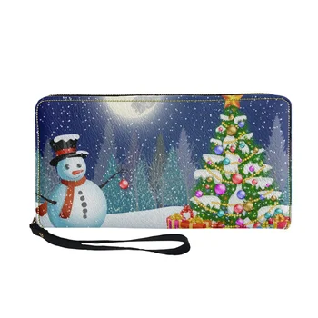 Belidome Kalėdų eglutės ir sniego senio piniginė moteriškoms riešinėms Kreditinės kortelės laikiklis RFID blokuojantys sankabos krepšiai Ilga piniginė su užtrauktuku