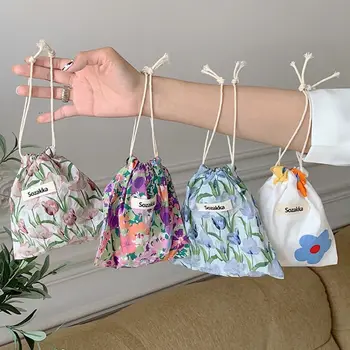 Mielas medžiaginis gėlių krepšys Moterų Kawaii monetų piniginė Laikymo krepšys Kelioninis kosmetikos krepšys Užtraukiamas krepšys