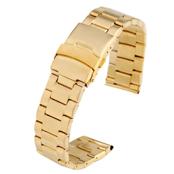 22MM Auksinio plieno laikrodžių juosta Lanksti kieta jungtis Pakaitinė riešo apyrankė Aukščiausios kokybės sulankstomas užsegimas su saugos laikrodžio dirželiu