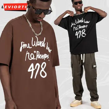 Vyrai Hip Hop Tshirt Grapic Letter Print Punk Gothic Marškinėliai Gatvės apranga 2023 Harajuku Fashion Tee Tops Summer Casual Cotton Marškiniai