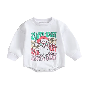 Baby Boys Girls Christmas Romper Santa Letter Print Crew Neck džemperis ilgomis rankovėmis Smėlinukas Naujagimio kombinezonas