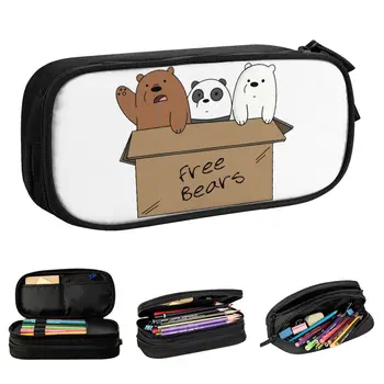 We Bare Bears Cartoon Pencil Cases Cute Grizz Panda Pen Box Bag for Student Large Storage School Supplies Dovanų pieštukai