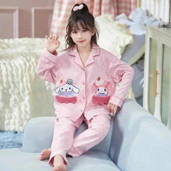 Kawaii Sanrio Vaikiška pižama Mano melodija Kuromi Cinnamoroll Anime kostiumas ilgomis rankovėmis Miego drabužiai Casual Losse Loungewear Girl Dovanos