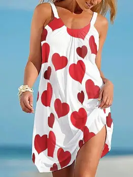 2024Summer Sexy Beach Dress Nature Scenery 3D Print Spagečių dirželio suknelės moterims Moteriškos Boho saulėgrąžų sijonas O-Neck suknelės