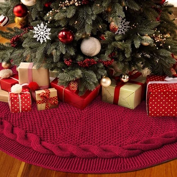 Kalėdų eglutės sijonas Sodybos dekoracijos Raudonas storas megztas kilimėlis atostogoms