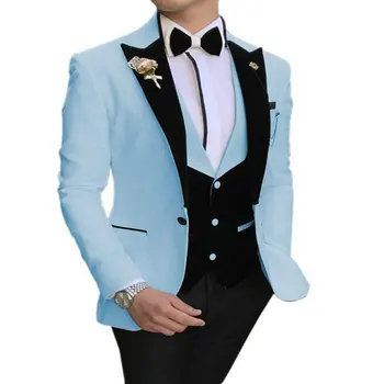 Naujas laisvalaikio vyriškų kostiumų verslas Lieknas jaunikis Geriausias vyriškas smokingas Trijų dalių vestuvinis kostiumas PROM plius dydžio kostiumas Vestuviniai kostiumai vyrams