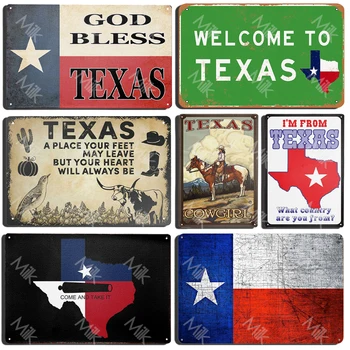 God Bless Texas Retro Tin Sign Vintage Texas State Flag Metal Sign Texans Lone Star Wall Decor Shop Mural Bathroom Sign 12x8in